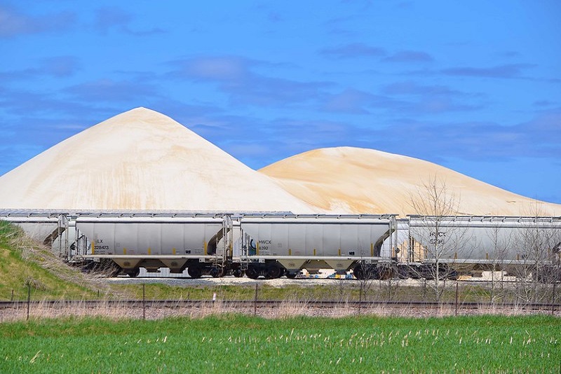 Frac sand storage and transport in Augusta, WI. Photo by Ted Auch.